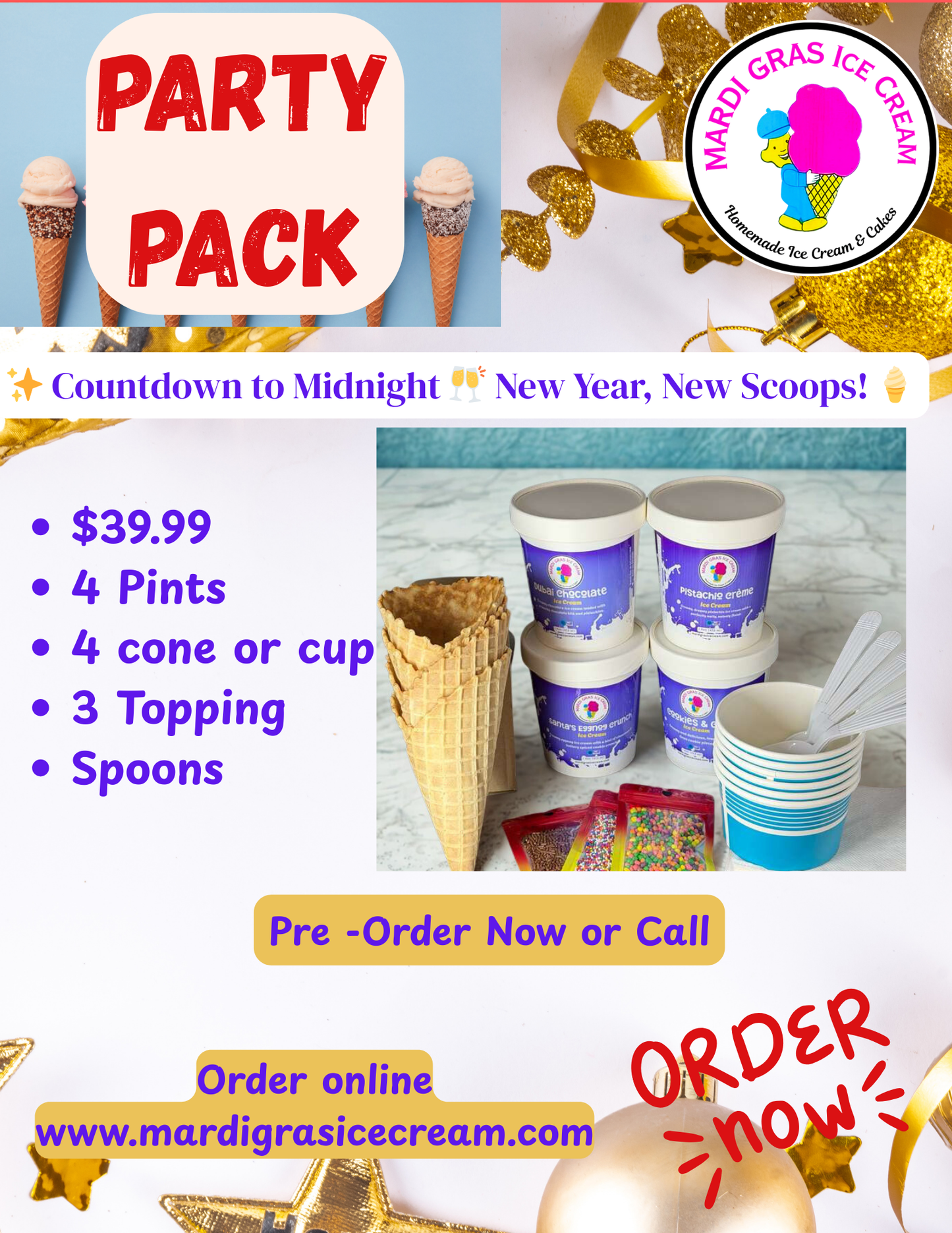 New year Party pack - 4 pint with scoop n cup..